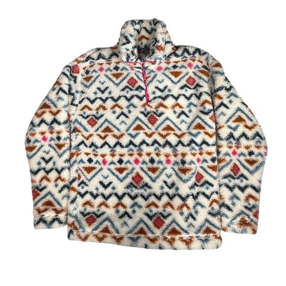Eddie Bauer Tops - Eddie Bauer Womens Small Fleece Pullover Quarter Zip Southwestern Sherpa Print